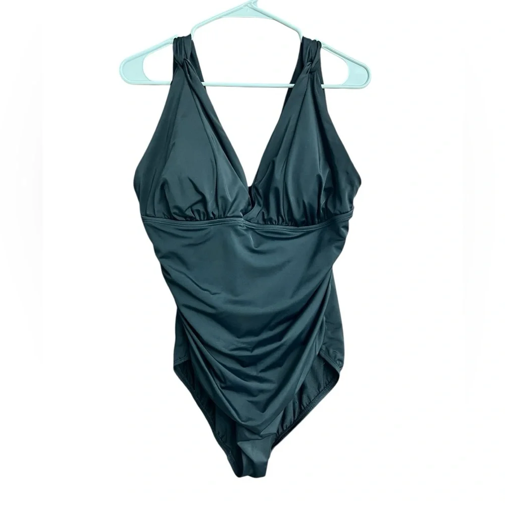 Time and Tru Women's Plunge One‎ Piece Slimming Swimsuit Black Size 16W